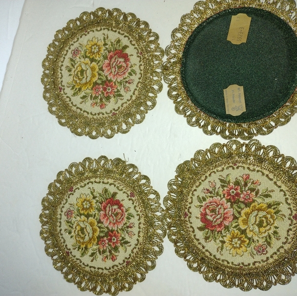 West Germany 4 Coasters Fabric Lace Edge New - Picture 2 of 5
